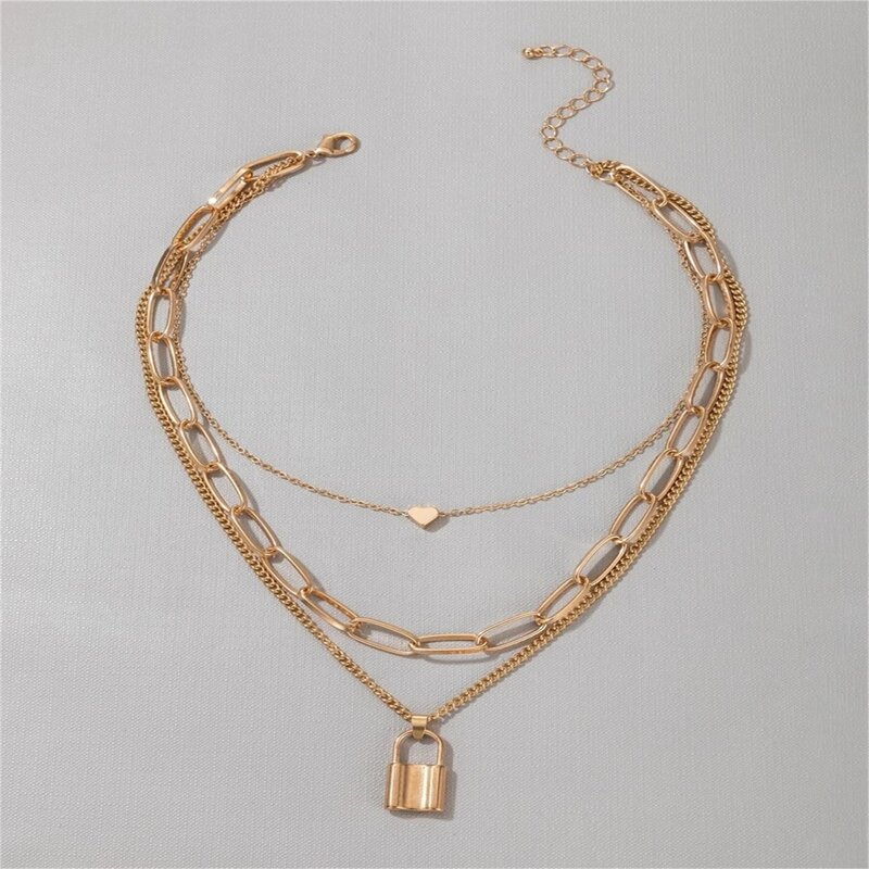 Heart & Lock Layered Necklace, Gold 
Heart & Lock Layered Necklace, Gold
