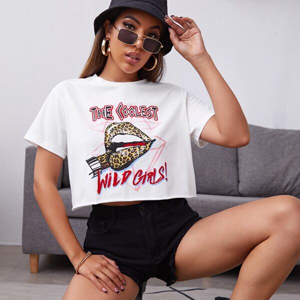 Slogan & Lip Graphic Tee, White