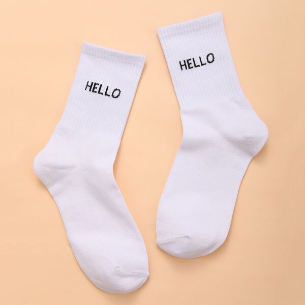 Letter Graphic Socks, White