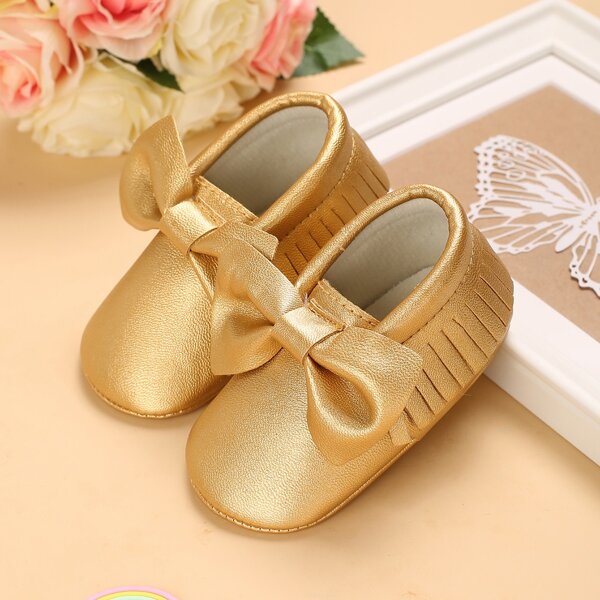 Baby Girl Metallic Bow Decor Flats, Gold