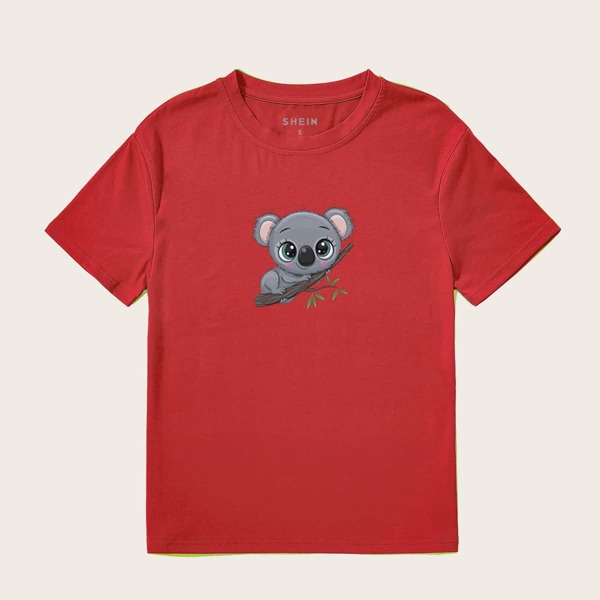 Cartoon Graphic Short Sleeve Tee, Red