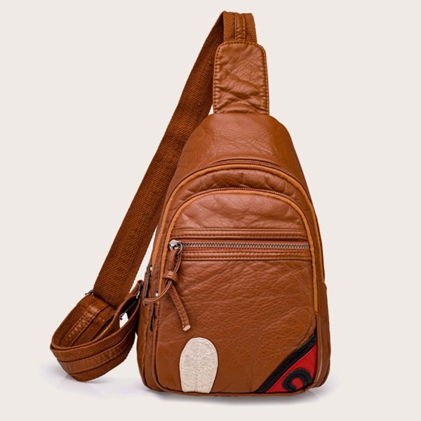 Pocket Front Sling Bag, Brown
