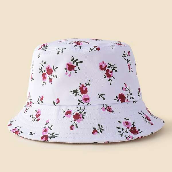 Floral Print Bucket Hat, White