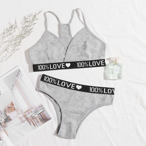 Letter Tape Lingerie Set, Grey