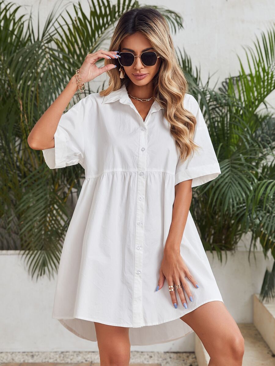 SHEIN Drop Shoulder High-low Hem Shirt Dress