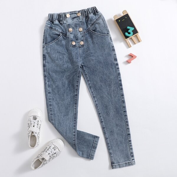 Girls Solid Tapered Jeans, Light wash