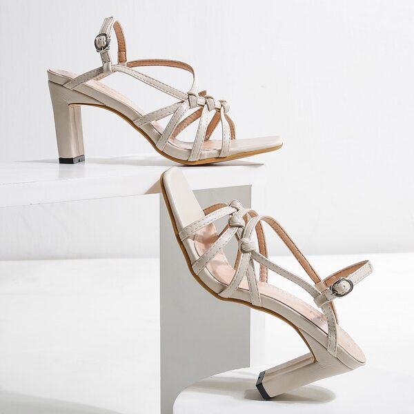 Minimalist Knot Decor Slingback Sandals, Beige