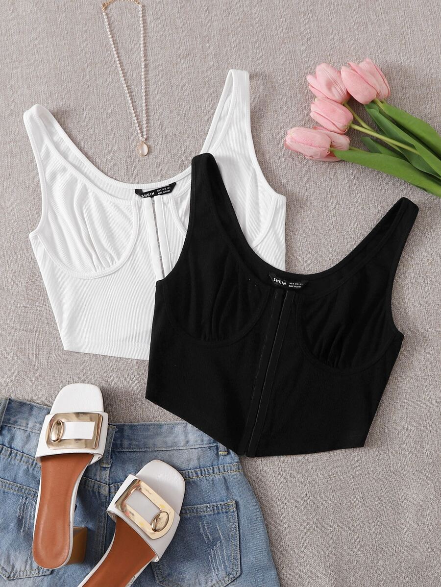 SHEIN EZwear Plus Size 2 Packs Ruched Bust Tank Top