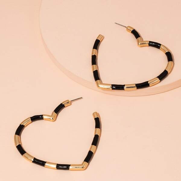 Heart Design Hoop Earrings, Black