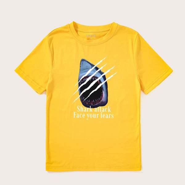 Shark & Slogan Graphic Tee, Yellow