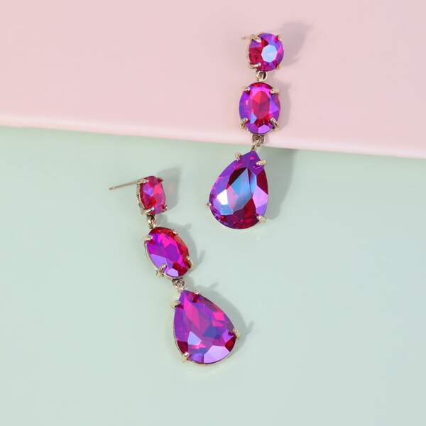 Water-drop Gemstone Decor Drop Earrings, Red