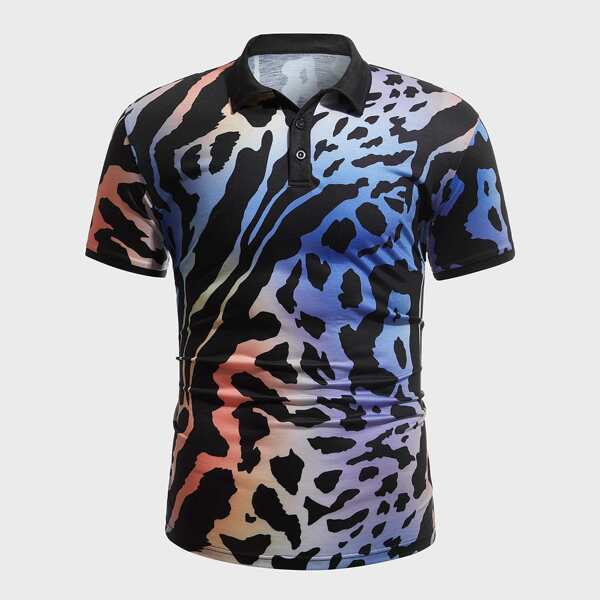Men Allover Print Polo Shirt, Multicolor