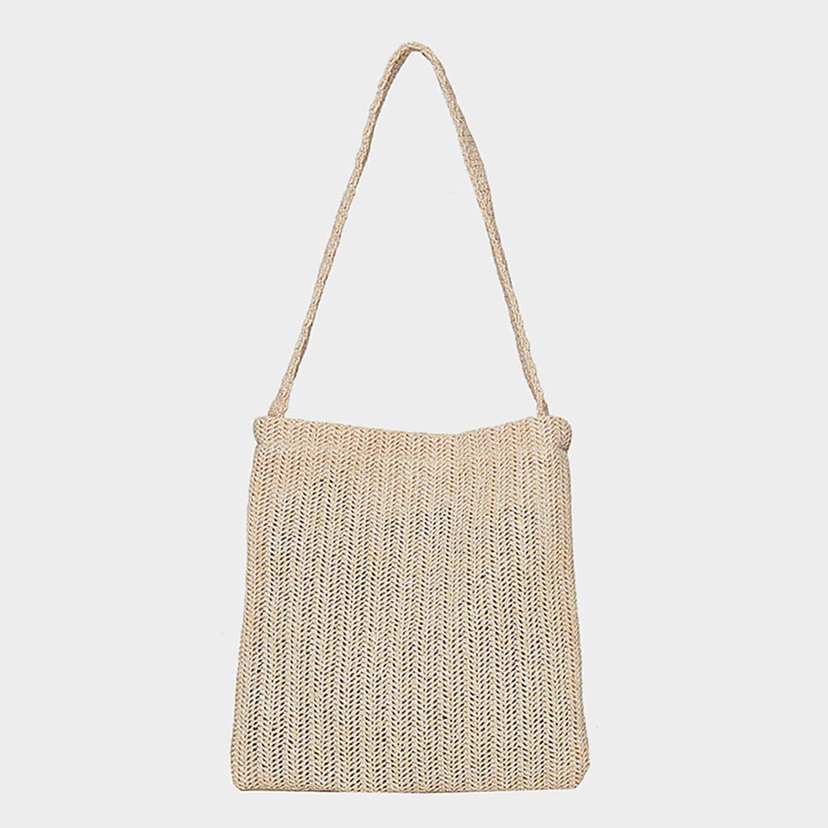 Solid Straw Shoulder Bag, Beige 
Solid Straw Shoulder Bag, Beige