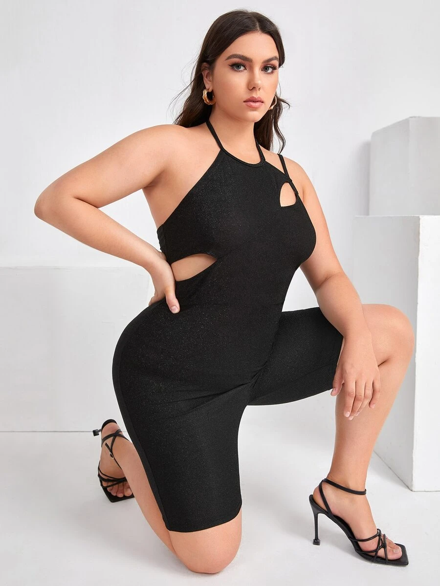 Plus Cut Out Tie Back Unitard Romper