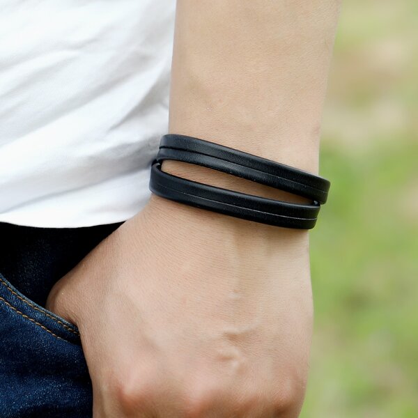 Men Layered Bracelet, Black