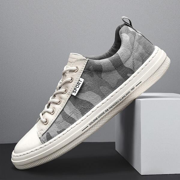 Men Camo Graphic Canvas Shoes, Grey