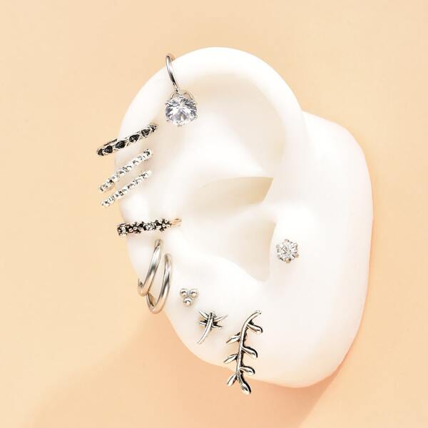 11шт серьги со стразами, Серебряные
11шт серьги со стразами, Серебряные