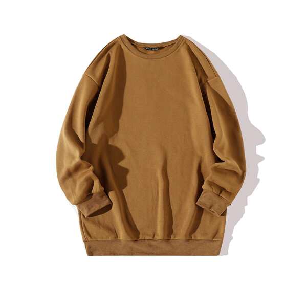 1pc Thermal Solid Sweatshirt, Camel