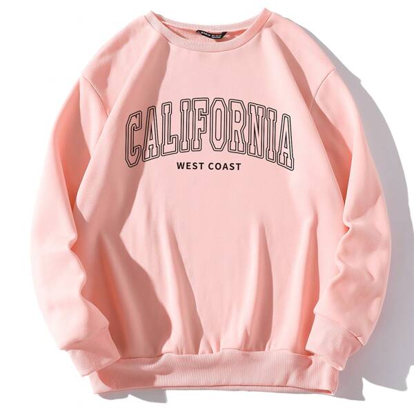 Letter Graphic Round Neck Sweatshirt, Baby pink