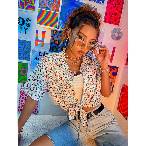 Animal And Leaf Print Blouse, Multicolor