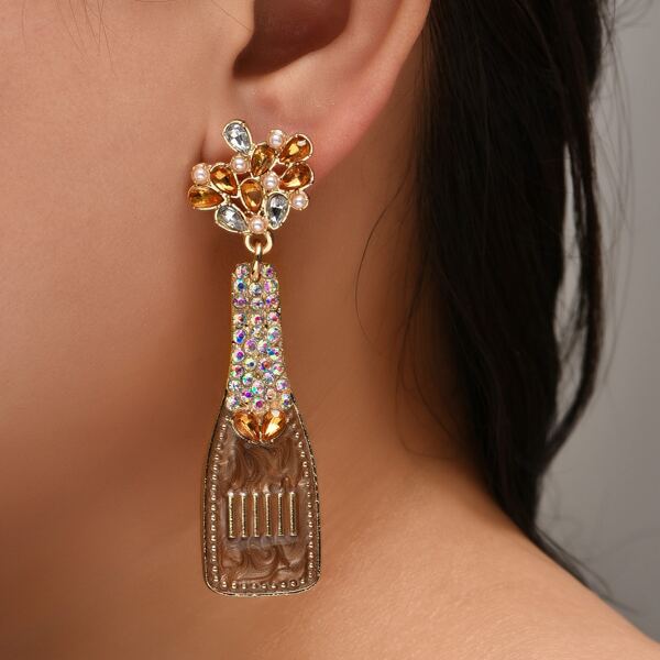 Rhinestone Decor Drop Earrings, Champagne