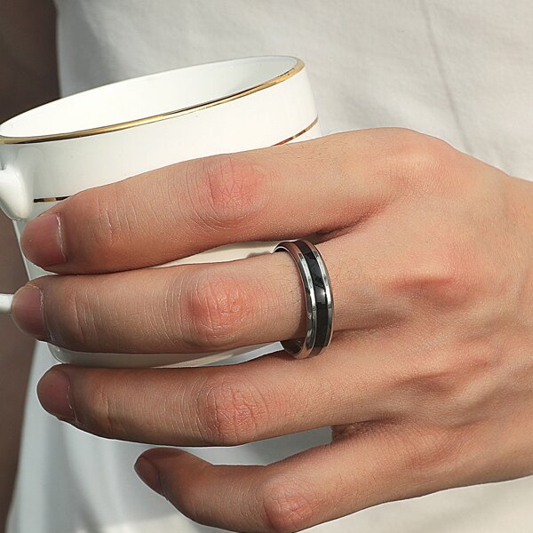 Men Simple Round Ring, Silver