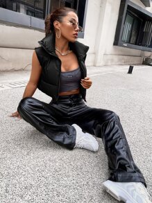 SHEIN EZwear Funnel Neck Crop Puffer Gilet