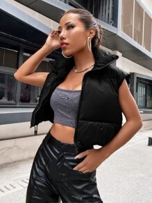 SHEIN EZwear Funnel Neck Crop Puffer Gilet