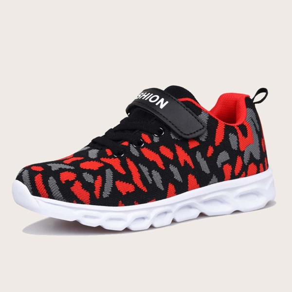 Boys Color Block Velcro Strap Sneakers, Black