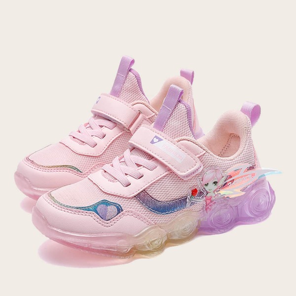 Girls Figure Graphic Velcro Strap Sneakers, Pink