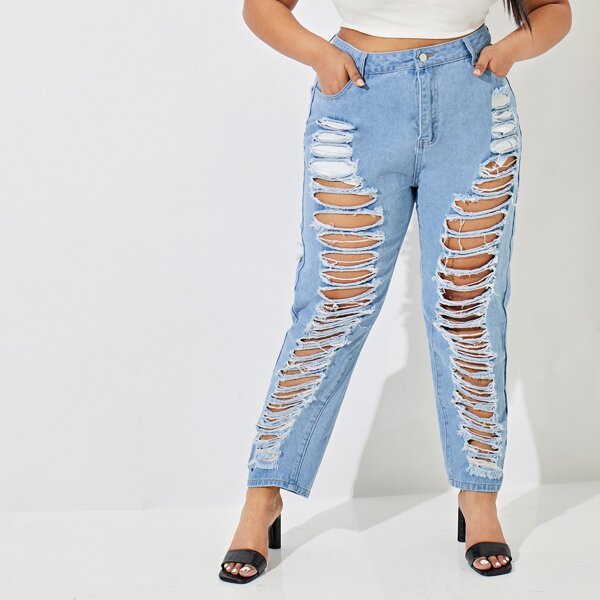 Рваные джинсы размера плюс, Легко-синий
Рваные джинсы размера плюс, Легко-синий