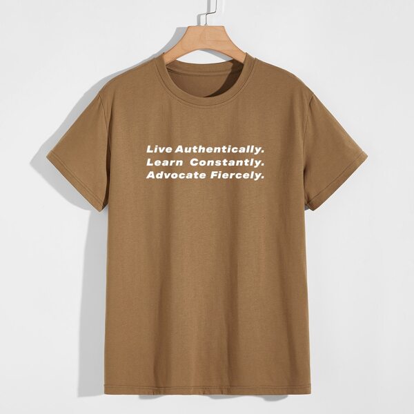 Men Slogan Graphic Tee, Coffee brown