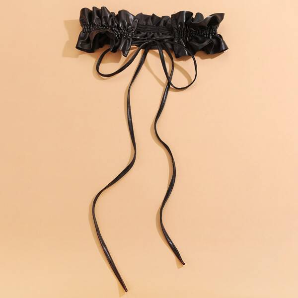 Ruffle Detail Belt, Black