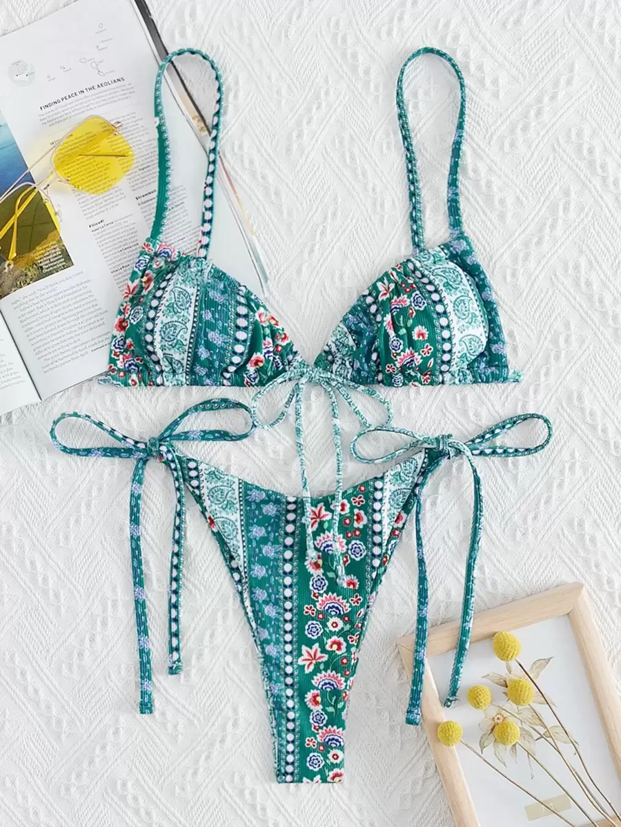 Swim Mod Summer Beach Paisley Ditsy Floral Tie Side Bikini Shein Usa