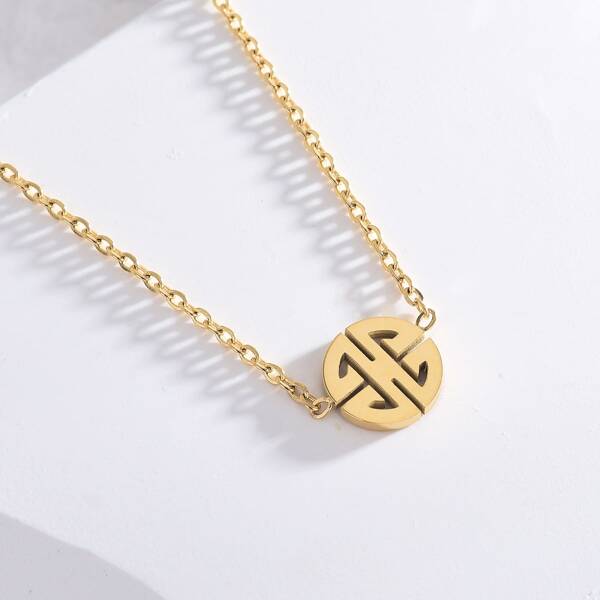 Hollow Out Round Charm Necklace, Gold