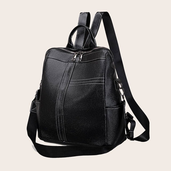 Stitch Detail Backpack With Detachable Strap, Black