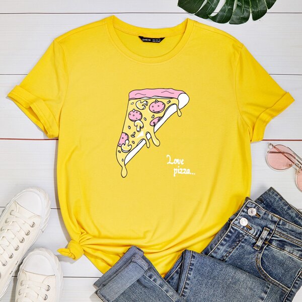 Cartoon And Letter Graphic Tee, Yellow