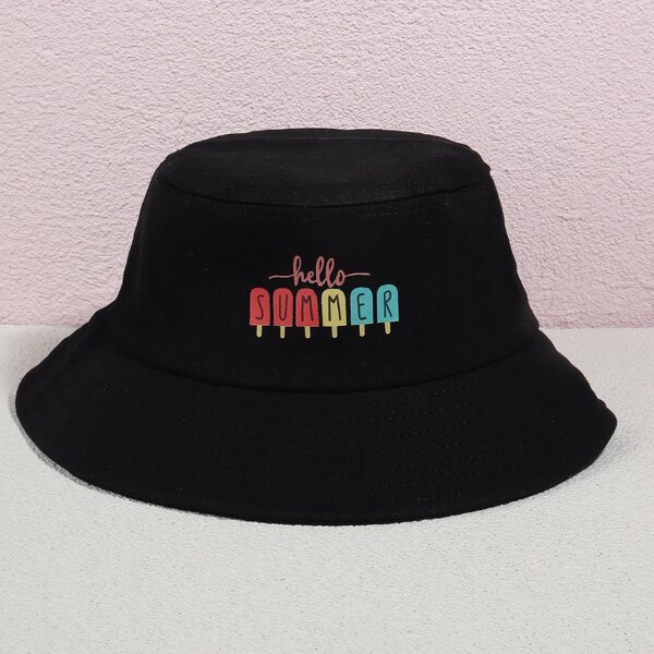 Letter Graphic Bucket Hat, Black