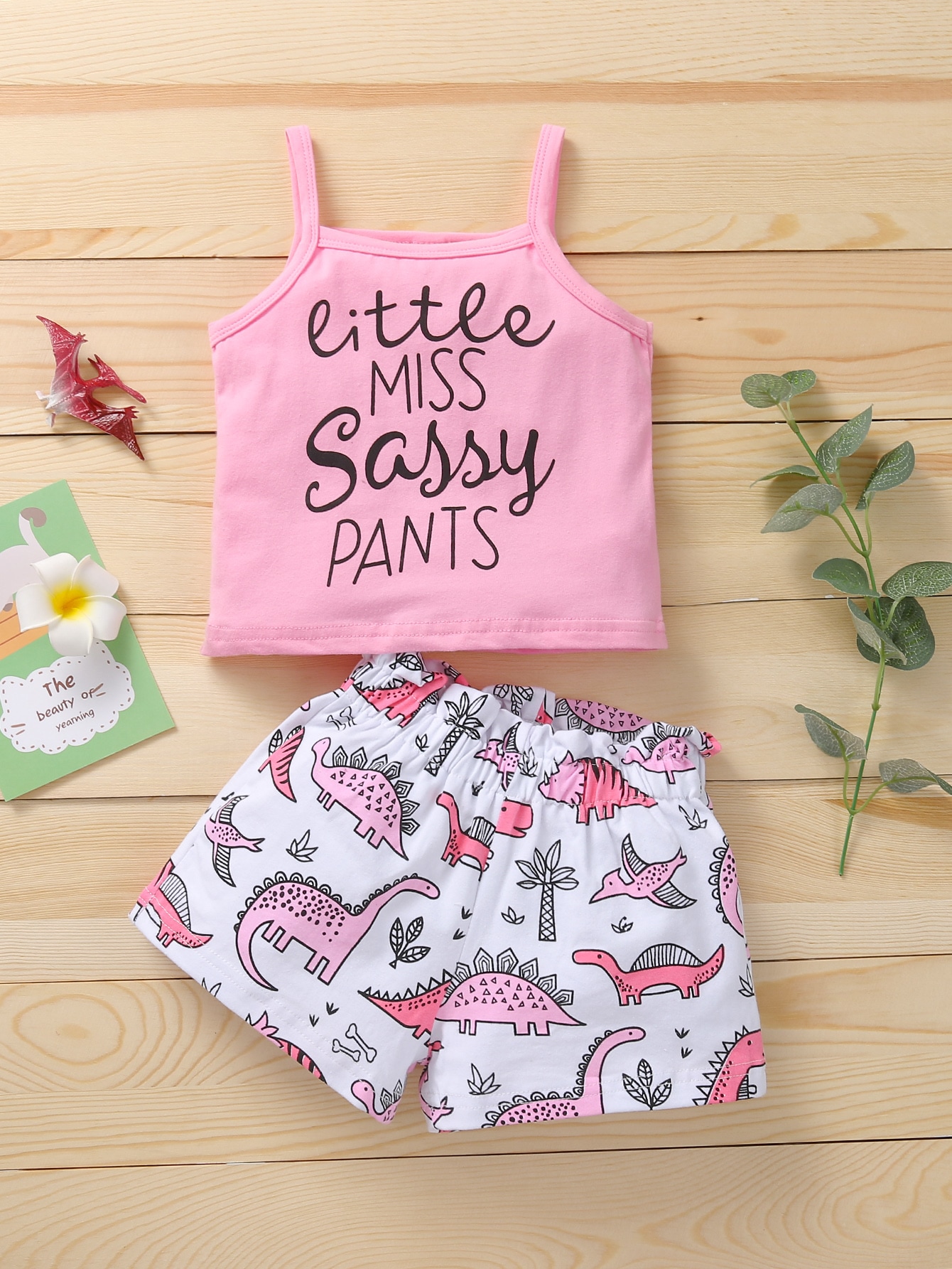 Baby Girl Slogan Graphic Cami Top & Cartoon Graphic Shorts