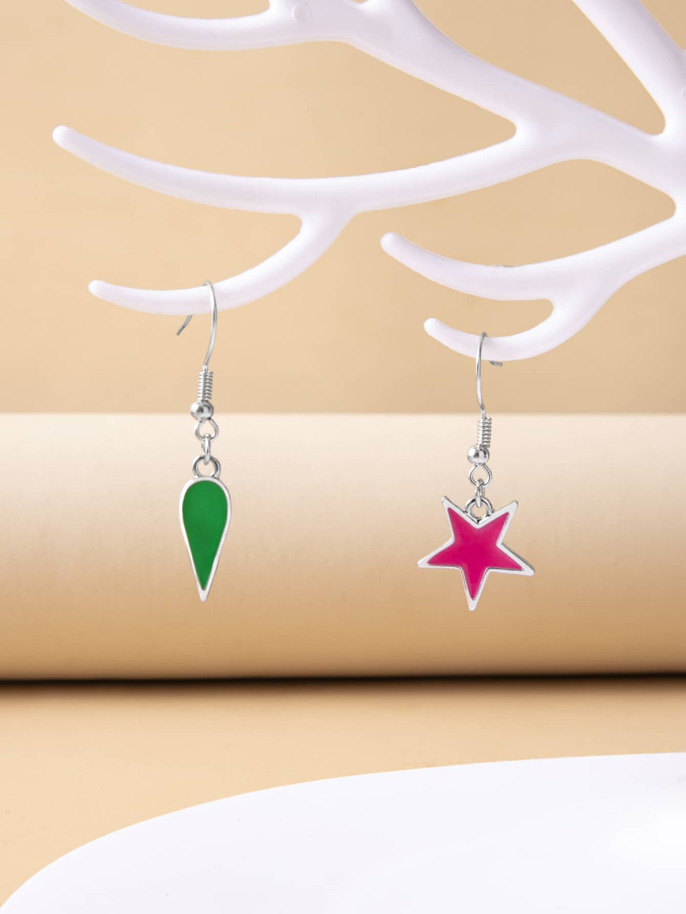 Star Charm Mismatched Drop Earrings