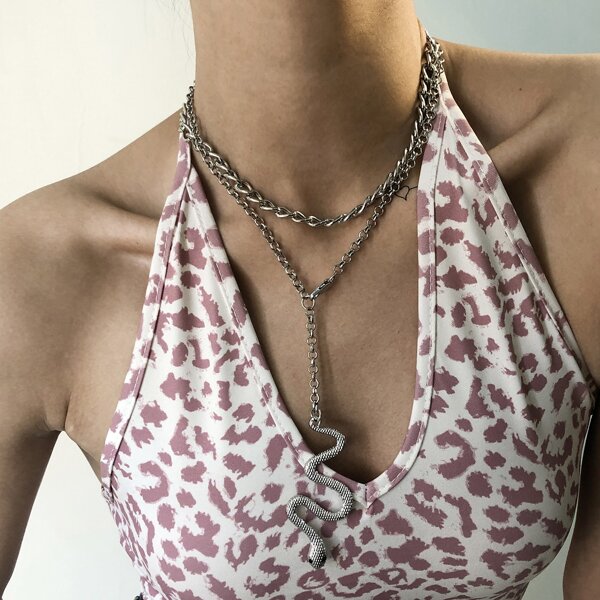 2pcs Snake Charm Necklace, Silver