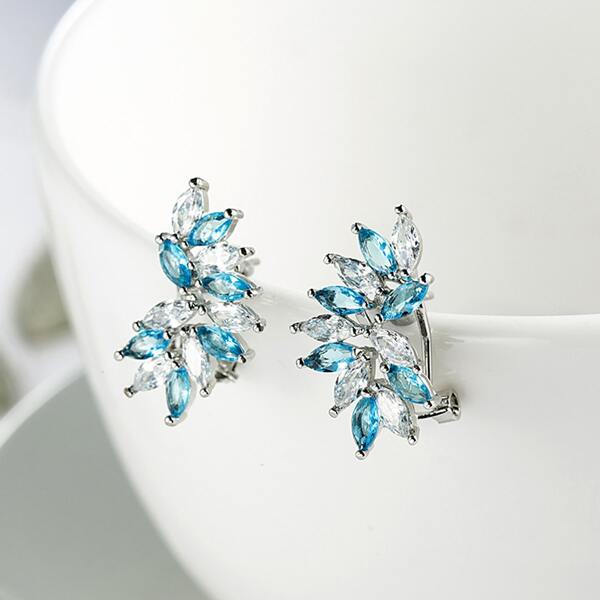 Rhinestone Decor Earrings, Blue and white
