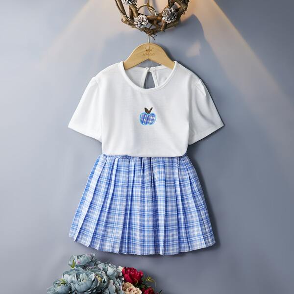 для девочек с принтом яблока Футболка с в клетку Юбка в складку, Синий и белый
для девочек с принтом яблока Футболка с в клетку Юбка в складку, Синий и белый