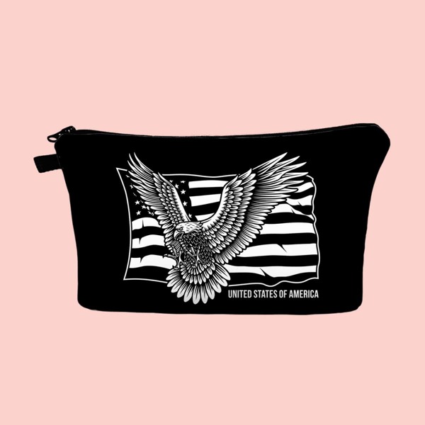 Eagle Pattern Zipper Makeup Bag, Black and white
