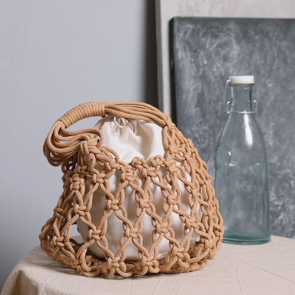 Minimalist Straw Bag With Inner Pouch, Brown