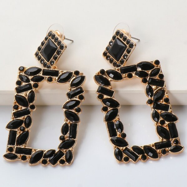 Rhinestone Decor Drop Earrings, Black