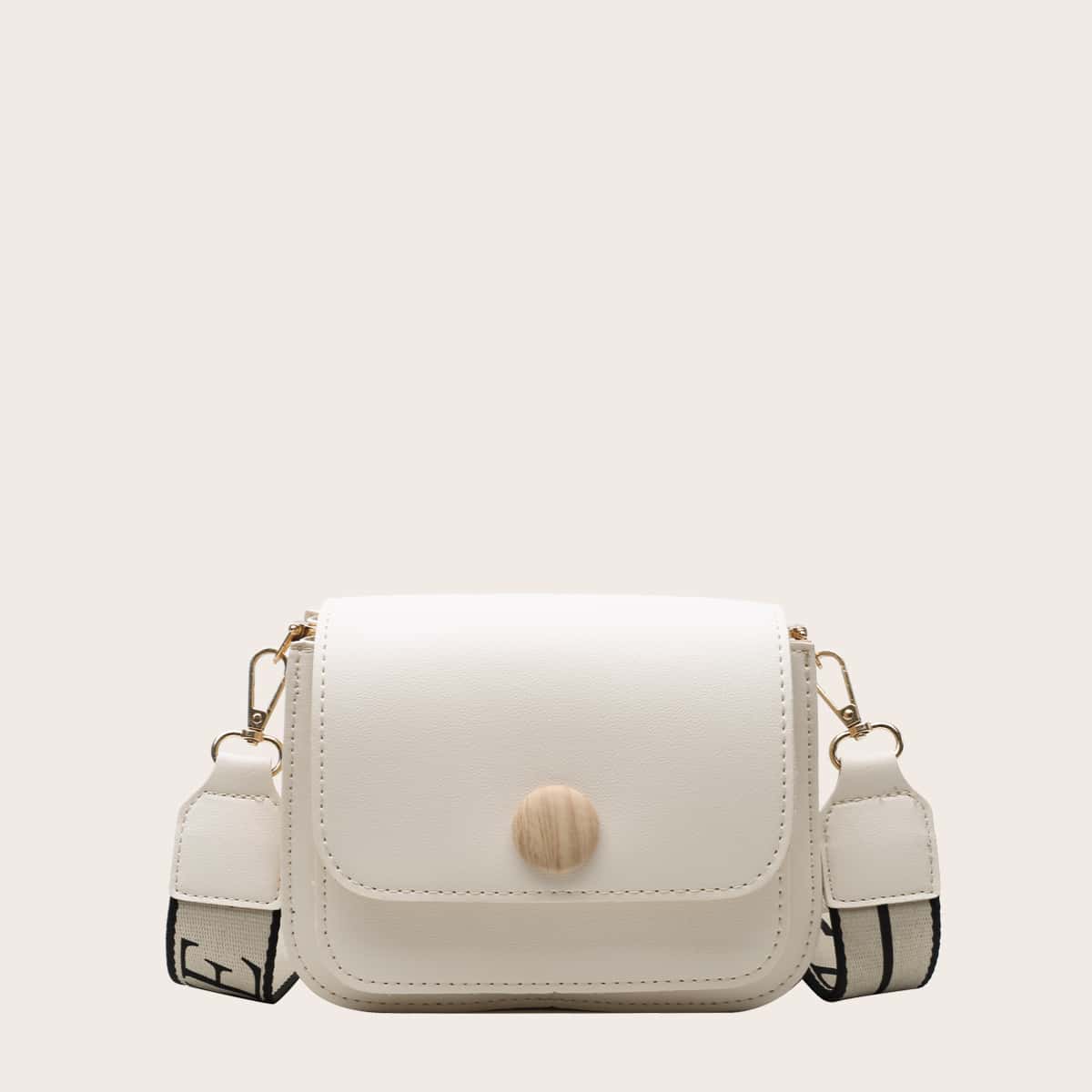 Letter Graphic Crossbody Bag, Beige