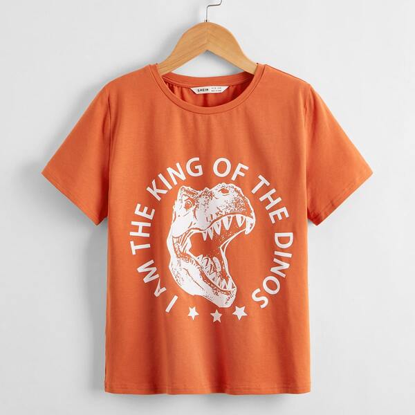 Boys Dinosaur & Letter Graphic Tee, Orange