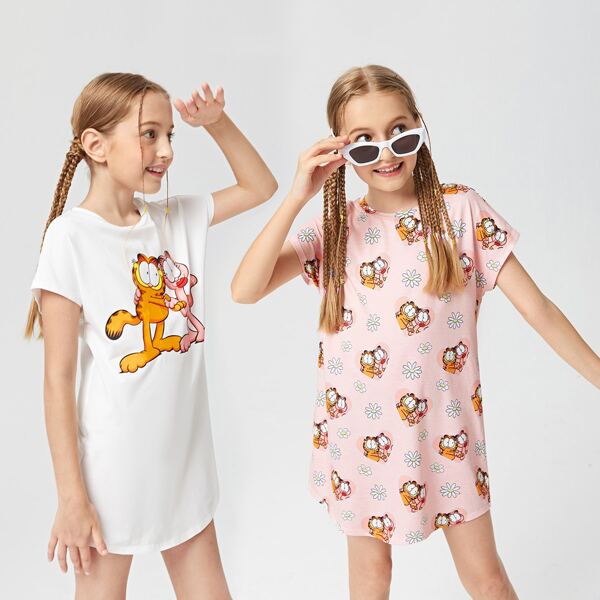 Girls 2 Pack Cartoon Graphic Dress, Multicolor