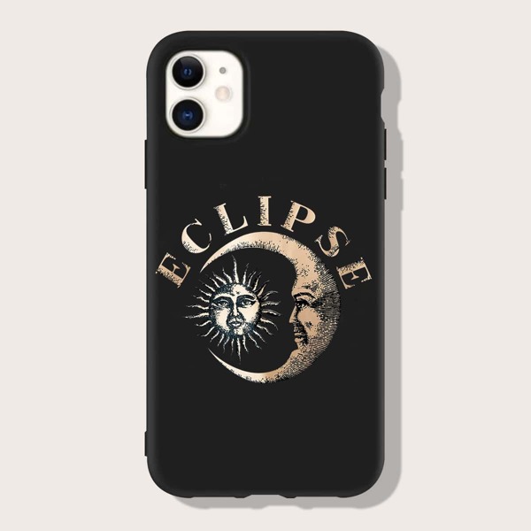 Sun & Moon Pattern Phone Case, Black